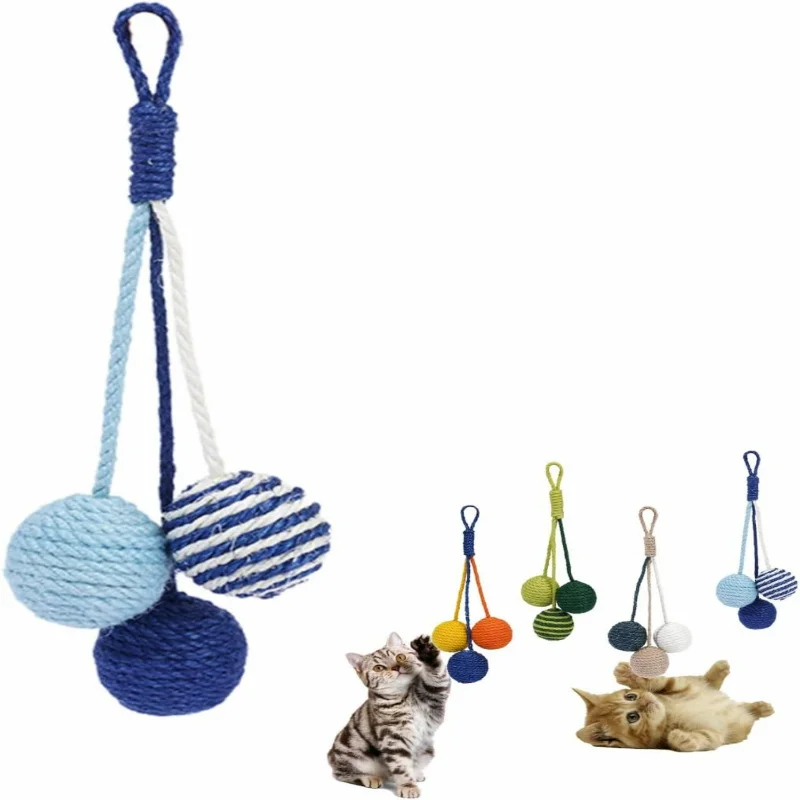 

Vibrant Blue Eco-Friendly Interactive Handmade Sisal Cat Rope Ball Toy - Colorful Durable Fun Indoor Toy - Keep Your Feline Ente