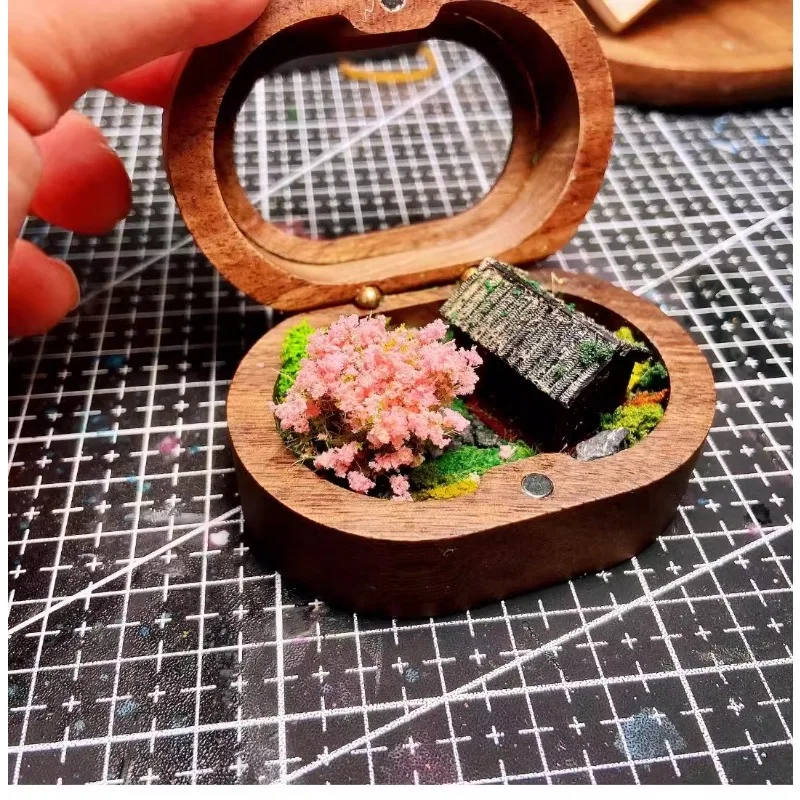 วอลนัทสีดํา Peach Blossom Cottage ภูมิทัศน์ขนาดเล็กรุ่นคุณภาพสูงการออกแบบสร้างสรรค์เครื่องประดับของเล่น