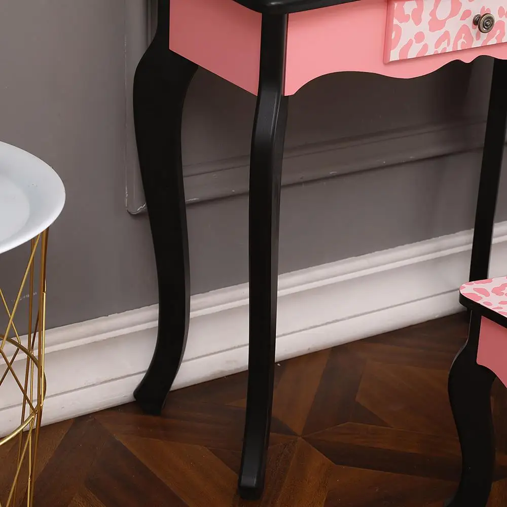 어린이용 화장대와 스툴 – 삼중 접이식 거울, 소녀들을 위한 핑크색 메이크업 화장대