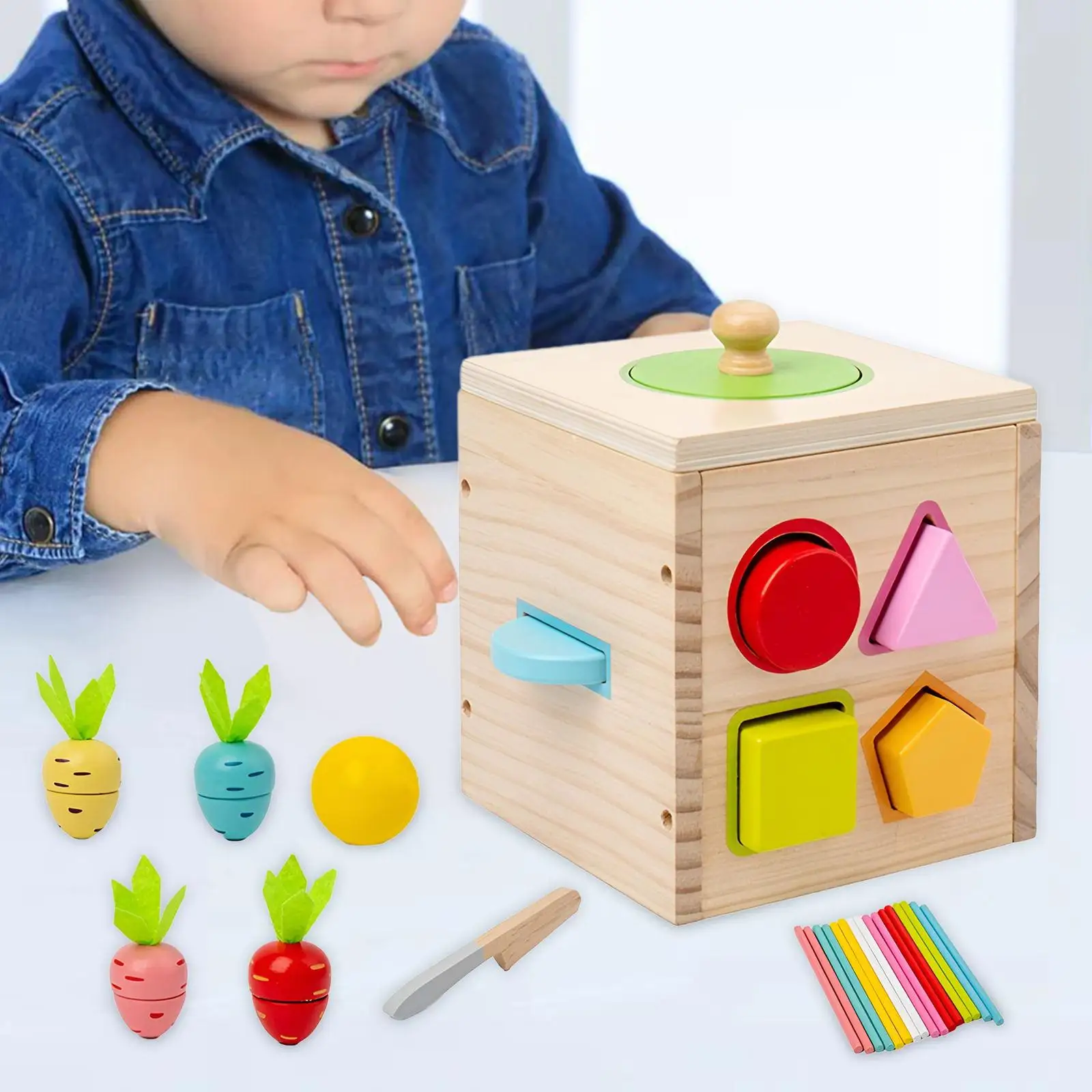 Montessori รูปร่างบล็อกแครอท Harvest เกม Montessori รูปร่าง Sorting Cube กล่องของเล่นสําหรับเกม Sensory สํารวจกิจกรรม