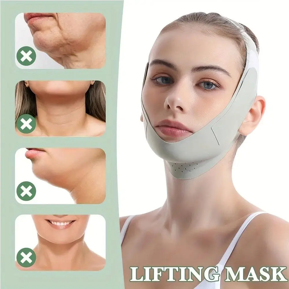 Vendaje adelgazante facial ajustable, cinturón de barbilla para dormir, Material transpirable, estiramiento en V, I6p2