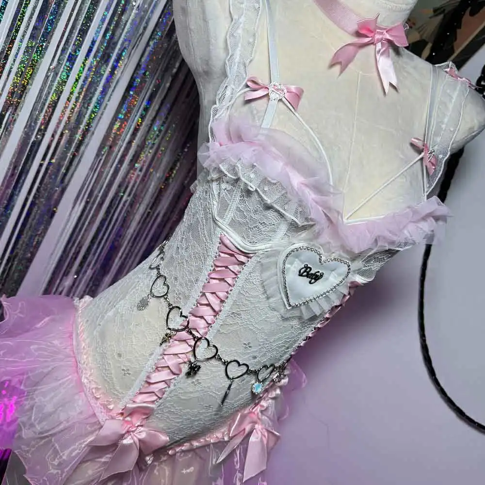 

Винтажный модный бант в форме сердца Harajuku Emo Kawaii Y2K TOPS E-Girls Готический готический крест для подростков Glitch Core Grunge Eco Hand Made DIY