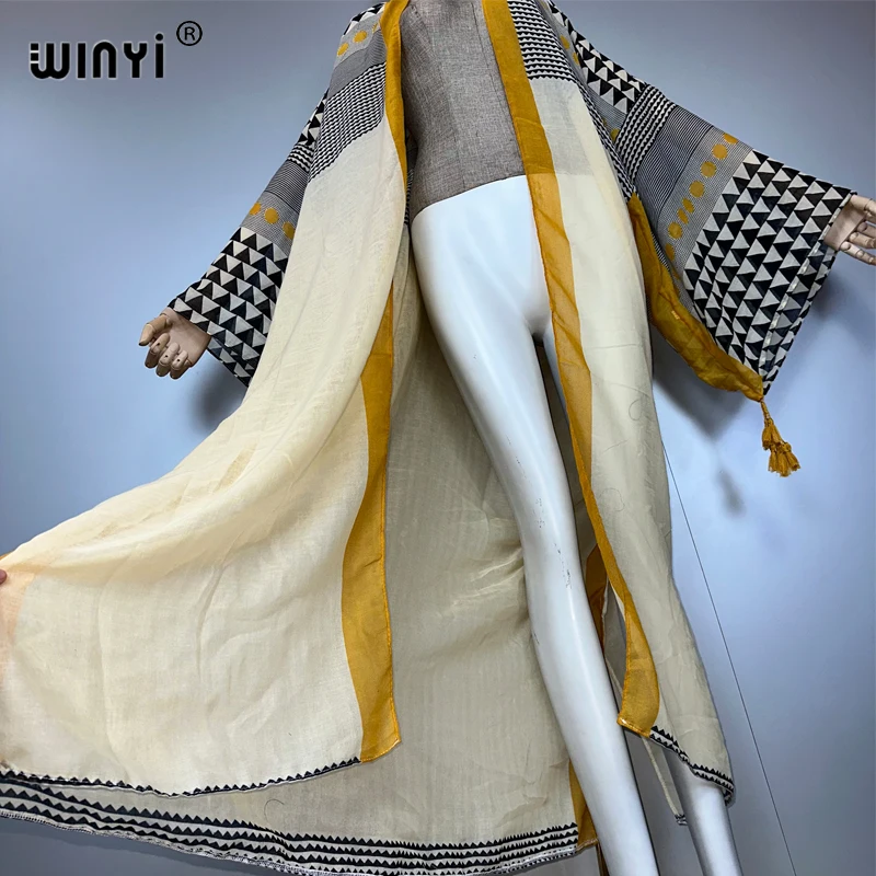 فستان كيمونو ماكسي صيفي جديد من WINYI أفريقيا لتغطية الشاطئ سترة عباية للمرأة المسلمة معطف بوهو قفطان ملابس الشاطئ قفطان #3