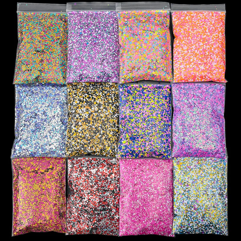 50g Misto Rotondo Unghie Artistiche Glitter Paillettes 3D Fiocchi Scintillanti Pigmento FAI DA TE Polacco Decorazioni per Manicure Paillette Pendenti e Ciondoli PD-S2022