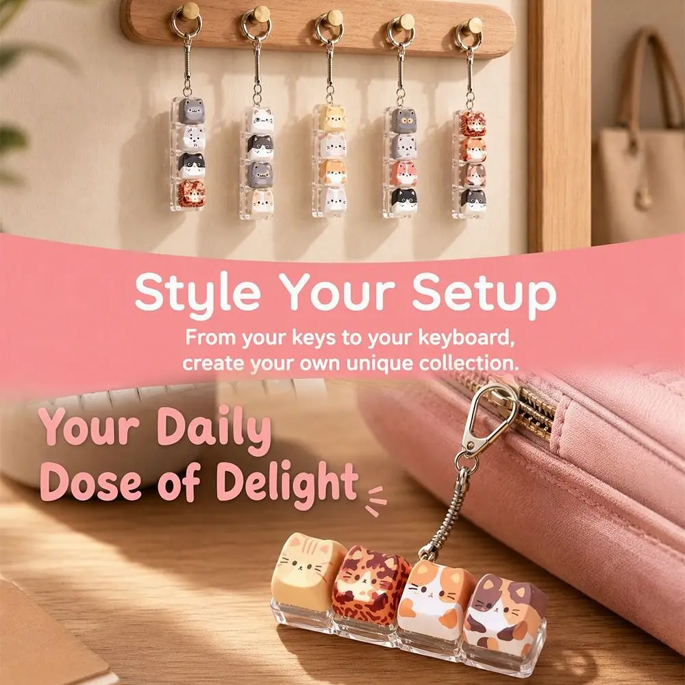 4 Keys Cat Fidget Keychain Kawaii Creative Keycap Keychain Bag Pendant Finger Button Cat Mechanical Keyboard Keyring