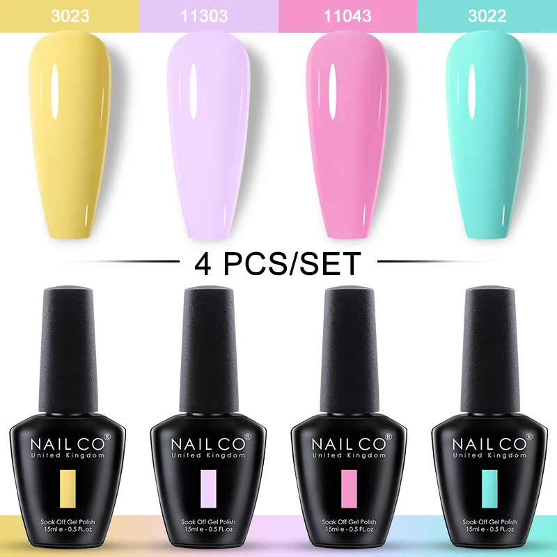 NAILCO 15 مللي 4 قطعة/المجموعة ألوان هلام طلاء الأظافر UV بريق هلام مسمار عارية مسمار Lakiery Esmalte تصميم Vernis بحاجة إلى قاعدة علوية رسومات أظافر #3