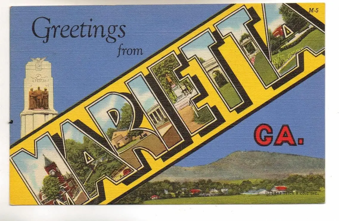 TYmall Muroanmi Retro Metal Tin Signs Vintage Postcard, Marietta, Georgia, High School, Court House, Large Letter Home Living Ro