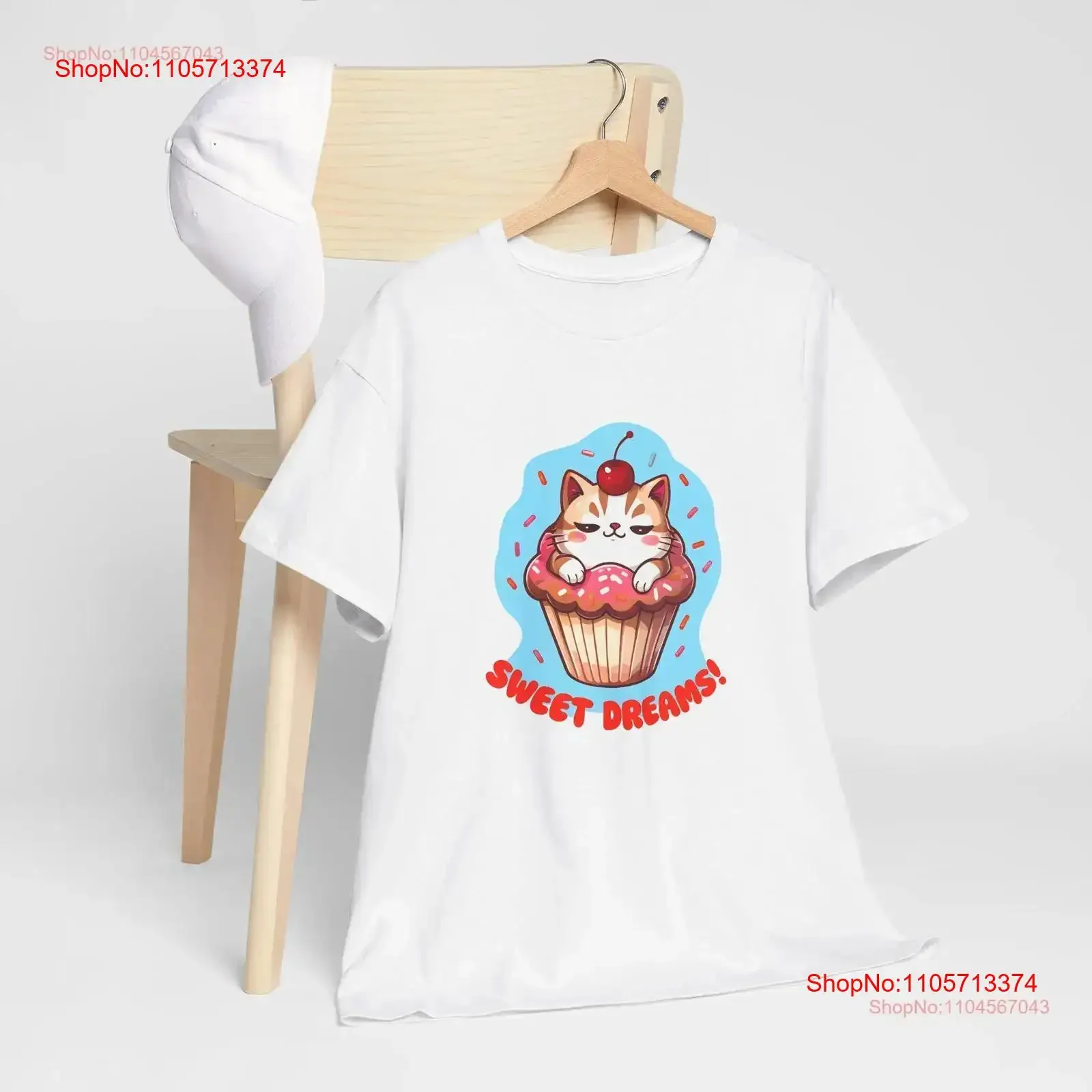 Cute Cat in Giant Cupcake with Sweet Dreams Text T Shirt vintage Washed Soft Top For Everyday Wear Versatile graphic