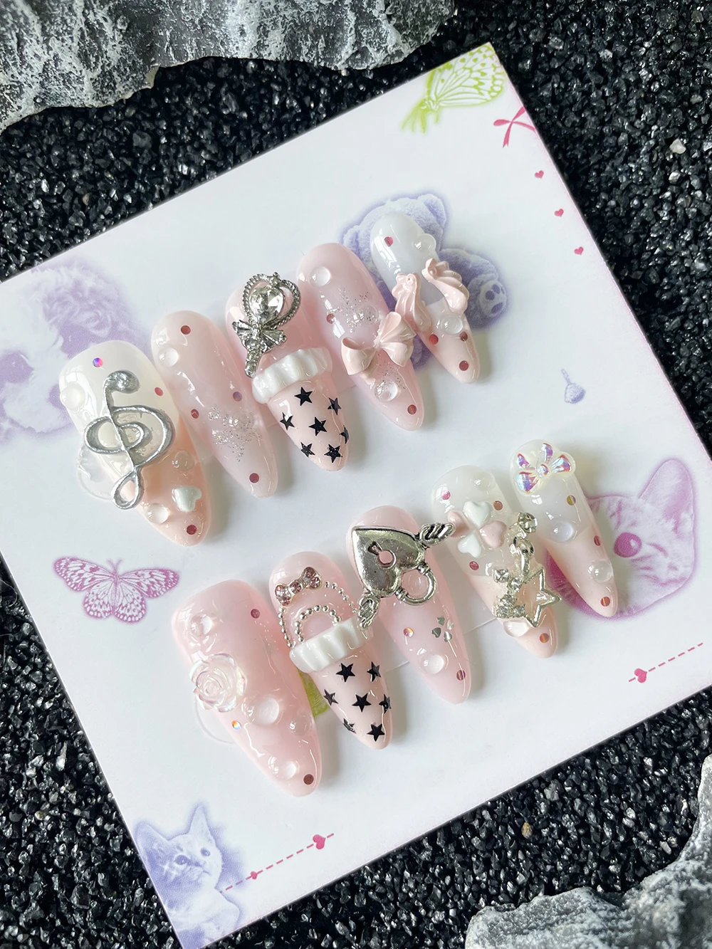 10Pcs Handmade Pink Sweet Long - Nail Art Love ulasan dan harga