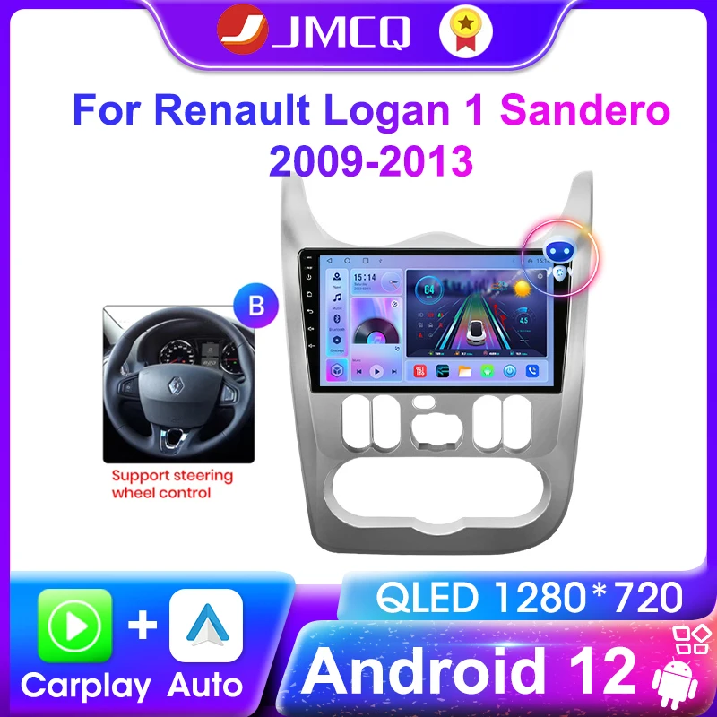 

JMCQ Wireless CarPlay Android Auto Radio For Renault Logan 1 Sandero 2009-2013 Dacia Duster Car Multimedia Player 2Din Autoradio