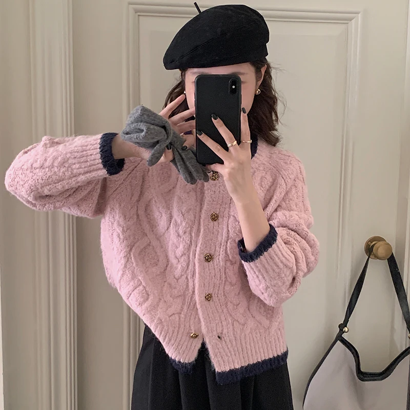 Gidyq Sweet Sweater Cardigan Women Vintage Kawaii Patchwork Knitted Jacket Korean Harajuku Soft Female Sweater Tops Autumn New