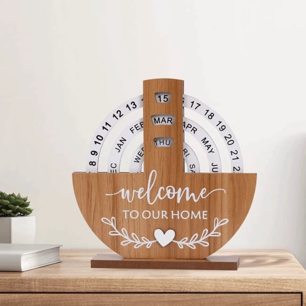 Aesthetic Wooden Perpetual Calendar Moon Ferris Wheel Manual Rotating Desk Calendar Home Decoration Reusable