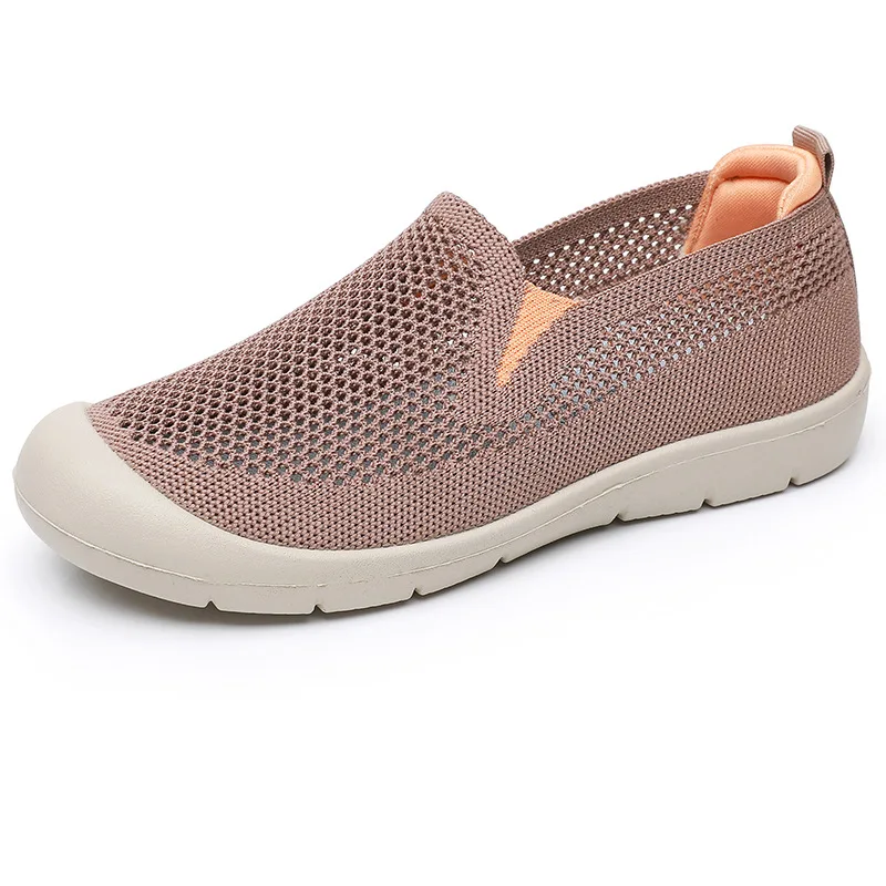 Mocassins de malha antiderrapante oco para mulheres, sapato casual leve, calçado respirável, dedo do pé redondo, conforto, verão