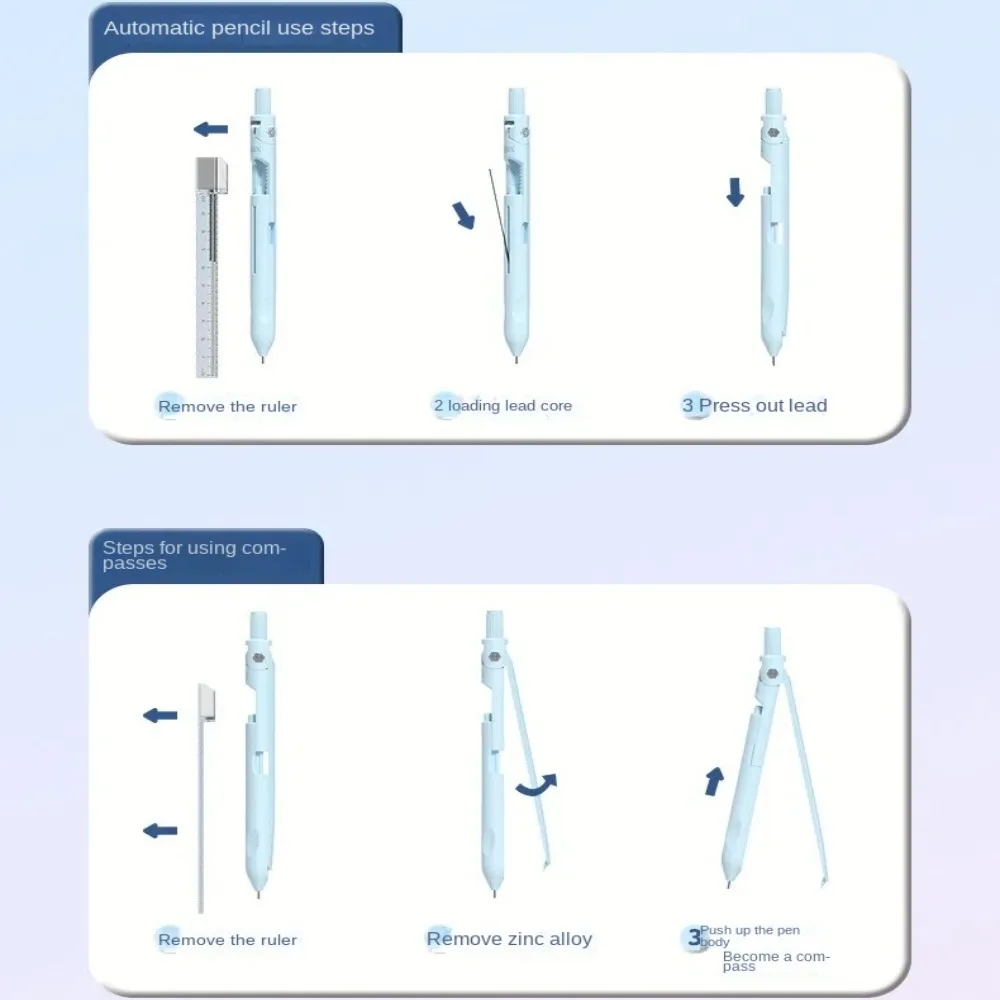 3-in-1 Compass Pencil Ruler Kit Stationery Measuring Ruler Compass Function Ruler Mathematics Dual-purpose Mechanical Pencil