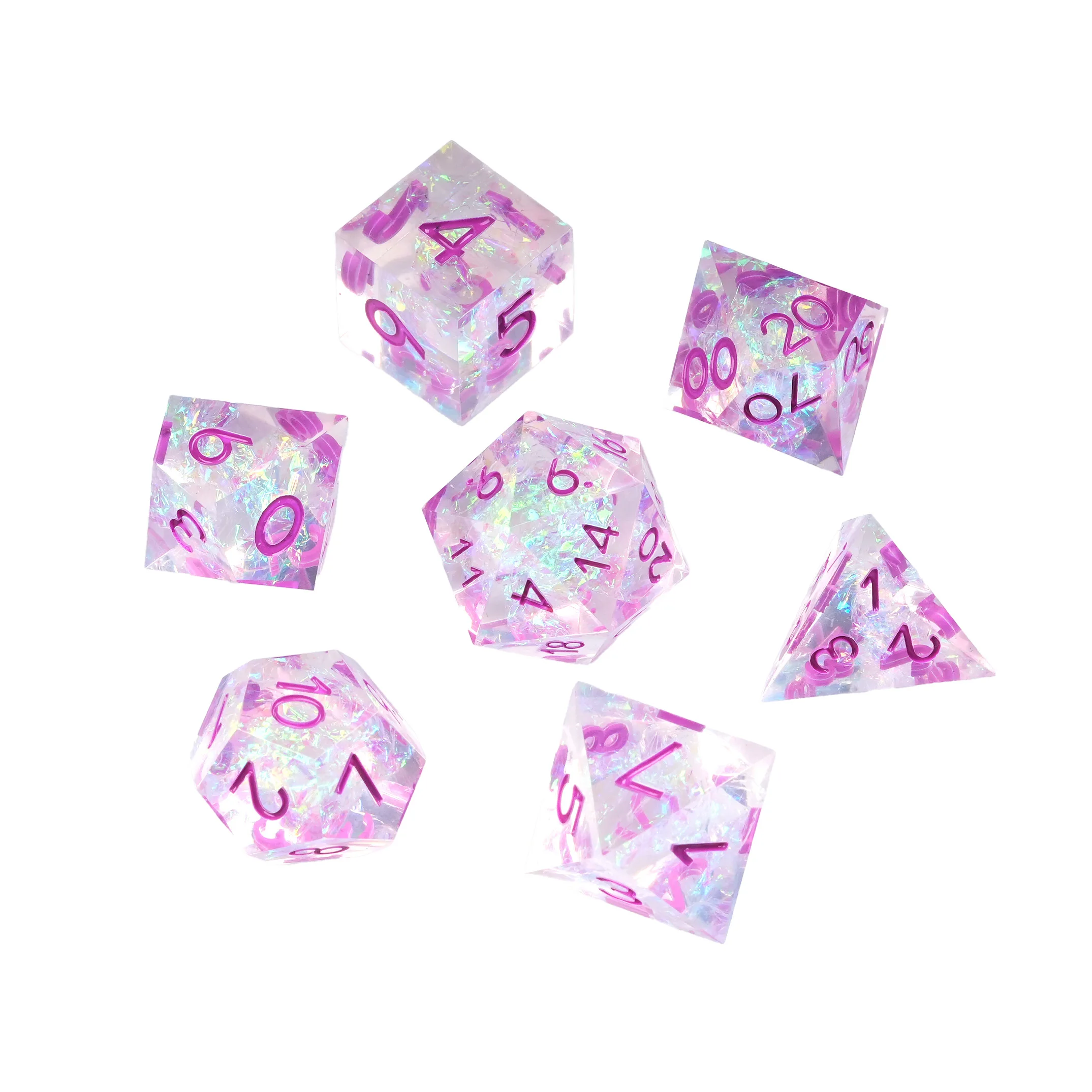 Juego de dados de resina de 1-7 piezas, Serie de sandía/Flores, D & D, dados de borde afilado, dados poliédricos, mazmorras y dragones, juegos de