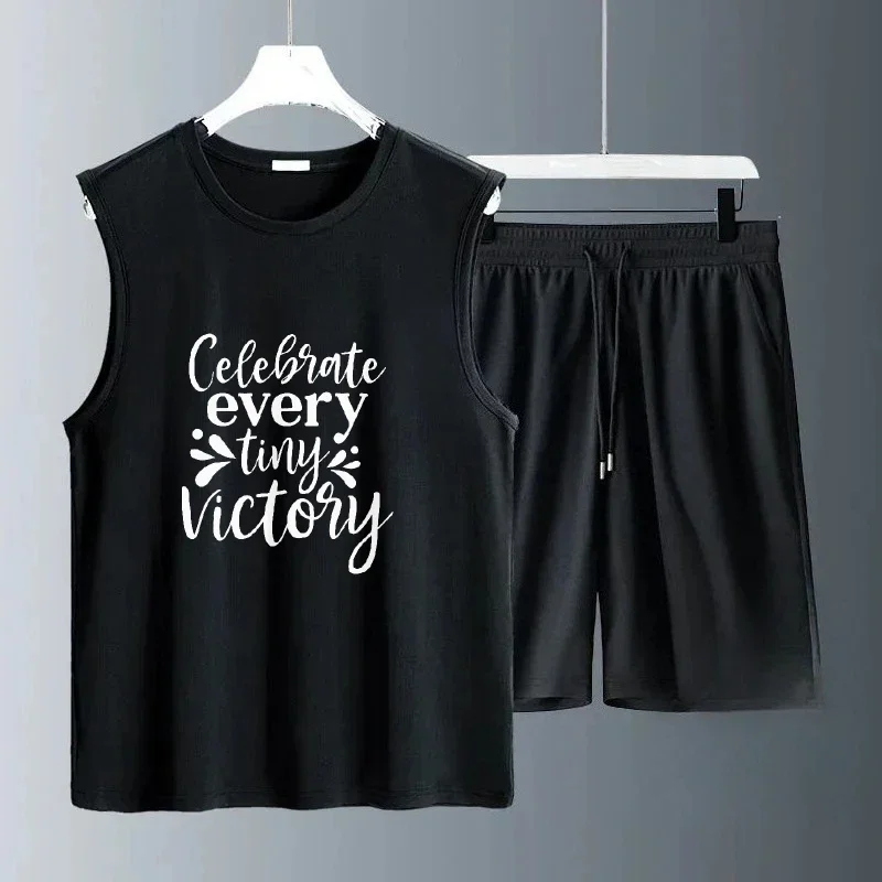

2025 Men Sportswear Vest Thin Casual Lightweight Comfort Fit Summer gym sets Outfit Fashion Sports T-shirts+shorts two-piece set