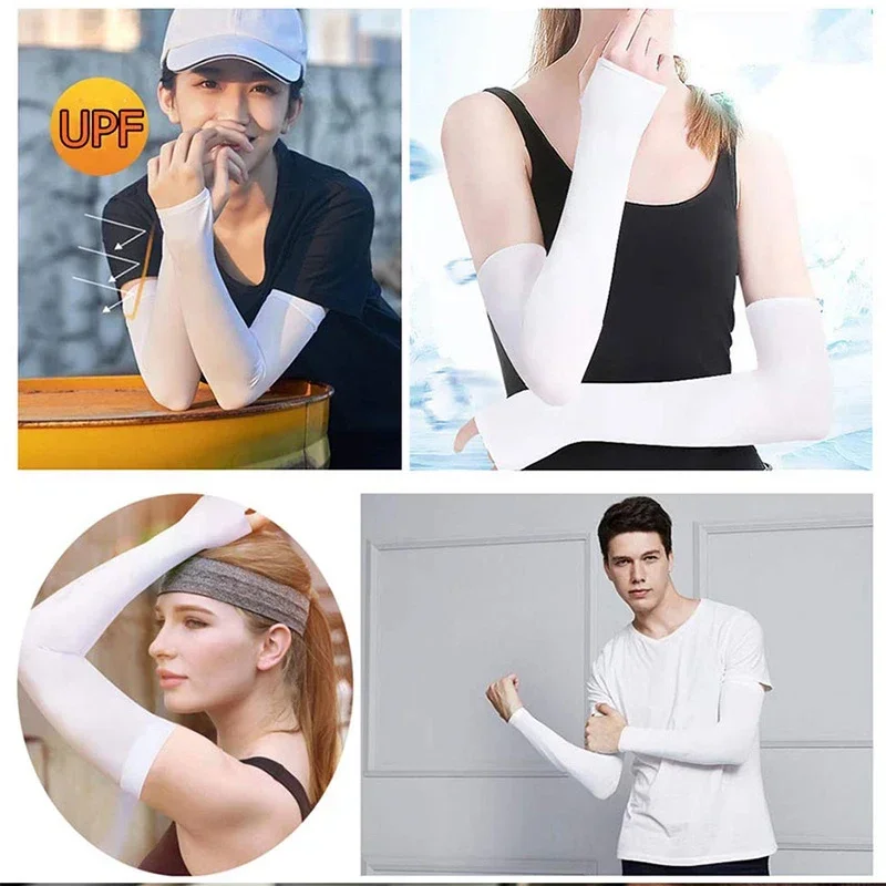 Mangas de brazo de tela de hielo transpirable, secado rápido, ropa deportiva para correr, protección solar UV, cubierta de brazo larga, ciclismo,