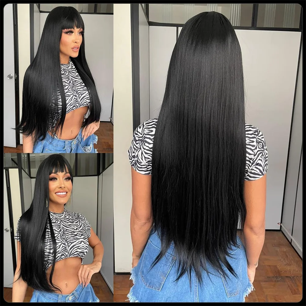 مستقيم مع الانفجارات الباروكات شعر الإنسان 180% الكثافة آلة صنع شعر مستعار مستقيم شعر الإنسان للنساء اللون الطبيعي البرازيلي