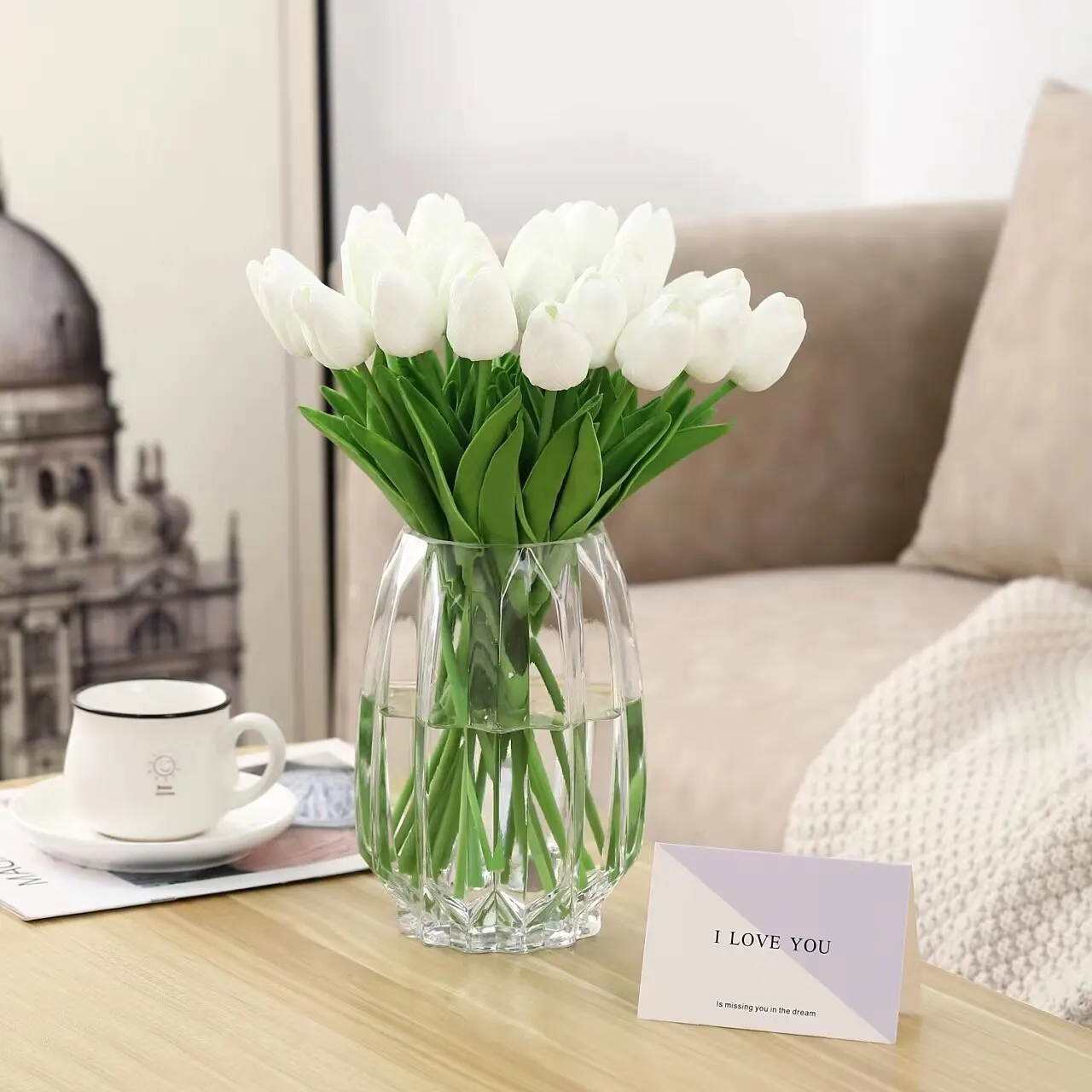 Simulazione tulipano bianco Feel Tulip Flower decorazione della casa ornamenti fotografia di nozze puntelli fiori finti 10 pz/20 pz