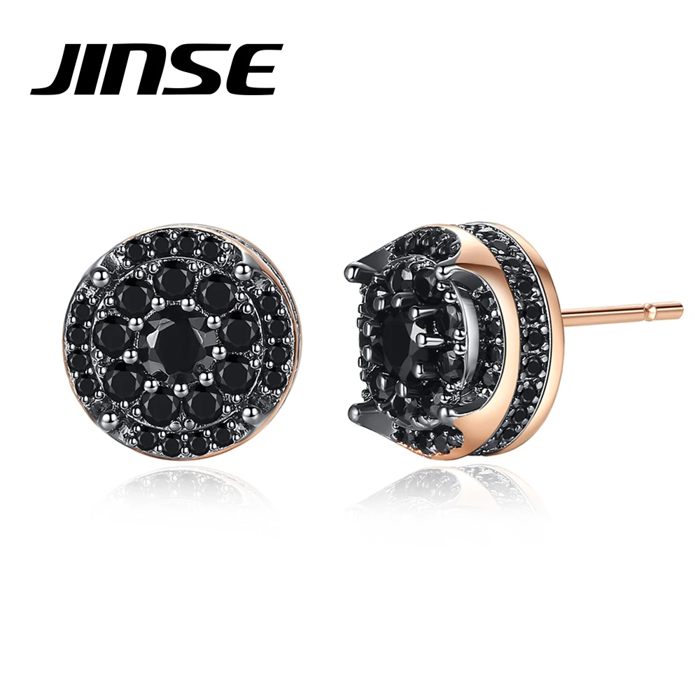 JINSE Micro Pave Bling Cubic Zircon Brand Studs Sparkling Black Personality Statement Earring for Woman Man Fashion Jewelry Gift