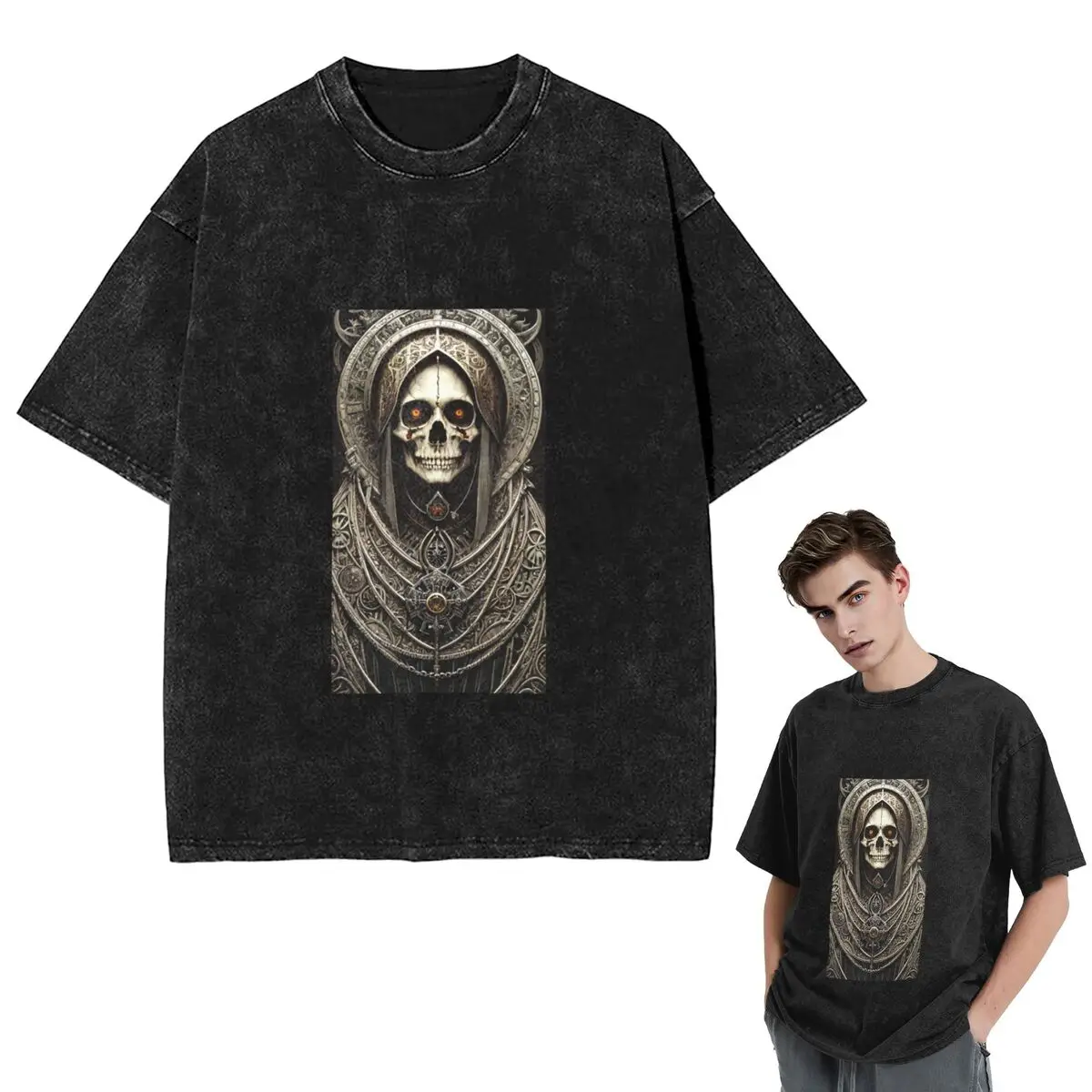

Уличная футболка Santa Muerte Saint Death Goth Mexican Muertos Skull Washed Футболка с коротким рукавом в стиле хип-хоп Топы Футболки
