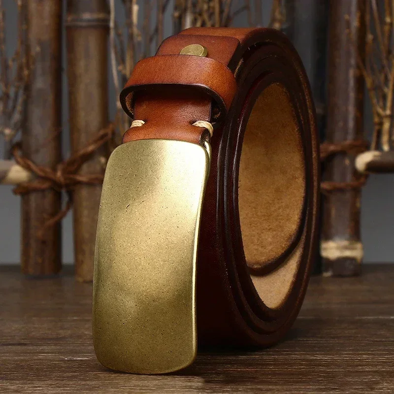 3.3cm Pure Cowskin Men Belt Wysokiej jakości prawdziwa skóra Gładki mosiężny pasek z klamrą Męskie dżinsy Luksusowe designerskie paski dla mężczyzny