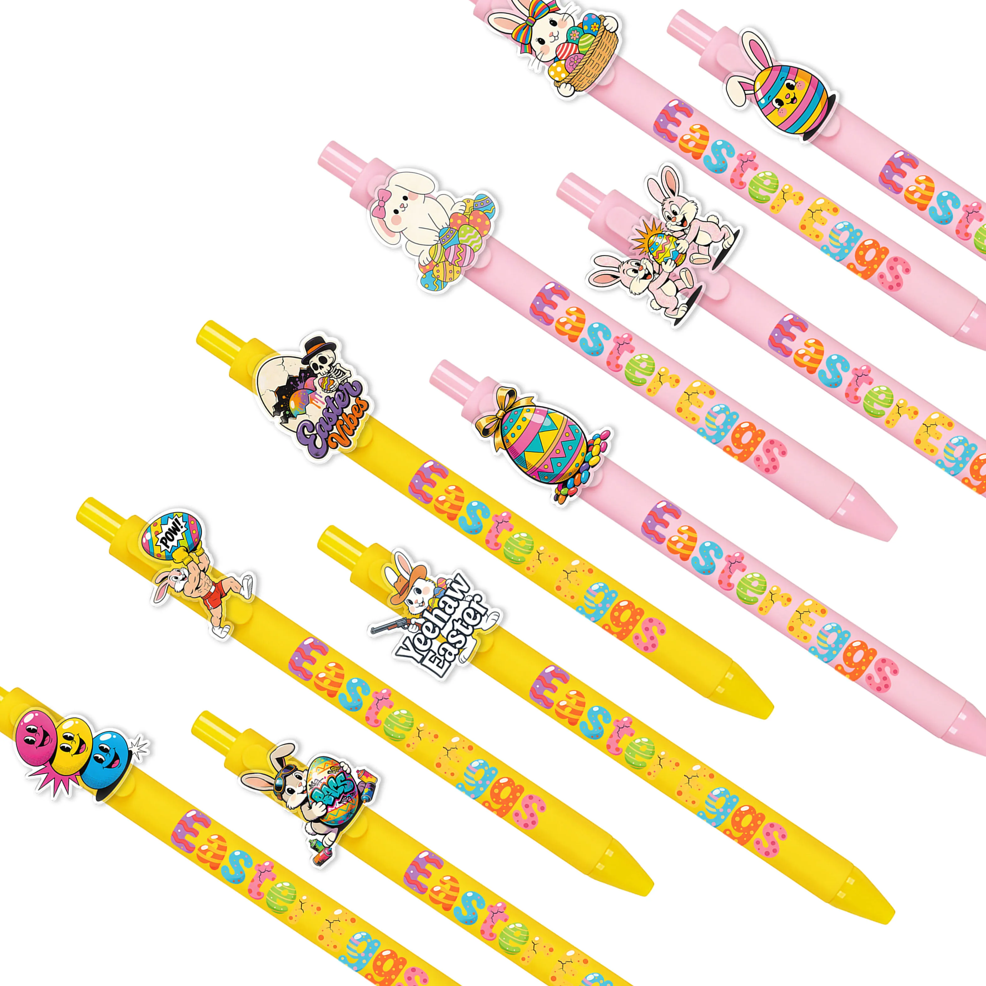 

10/15 шт. желтых и розовых шариковых ручек с пасхальной тематикой | Ручки Click-Sign для ежедневных занятий | Канцелярские товары для школы и праздников