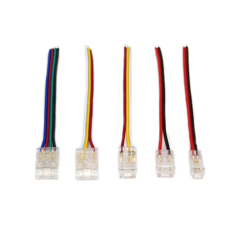 COB-Streifen auf Draht-LED-Anschlüsse, 5 8 10 mm Anschluss, lötfrei, für CCT, FCOB, RGB-LED-Streifen, Lichter 2, 3, 4-poliger Anschluss mit Draht – Detail 9