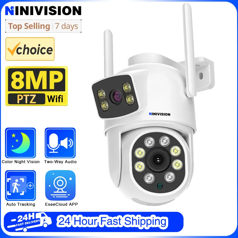 Outdoor Auto Tracking 4K 8MP Wifi IP PTZ Camera With Dual Lens Dual Screen Surveillance 4MP Video CCTV Security Camera EseeCloud