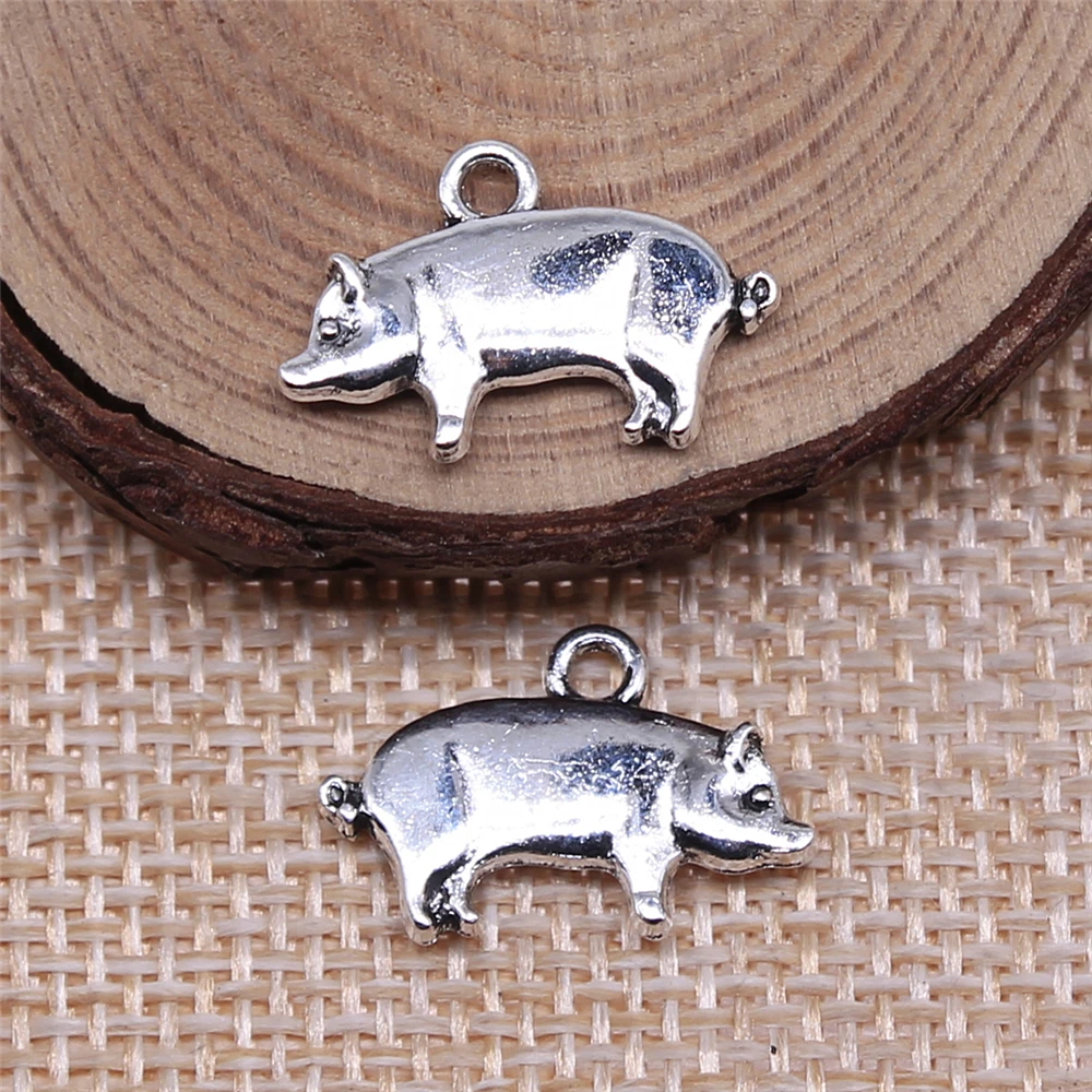 WYSIWYG 10pcs 19x12mm Antique Silver Color Pig Charms Pendant For Jewelry Making DIY Jewelry Findings