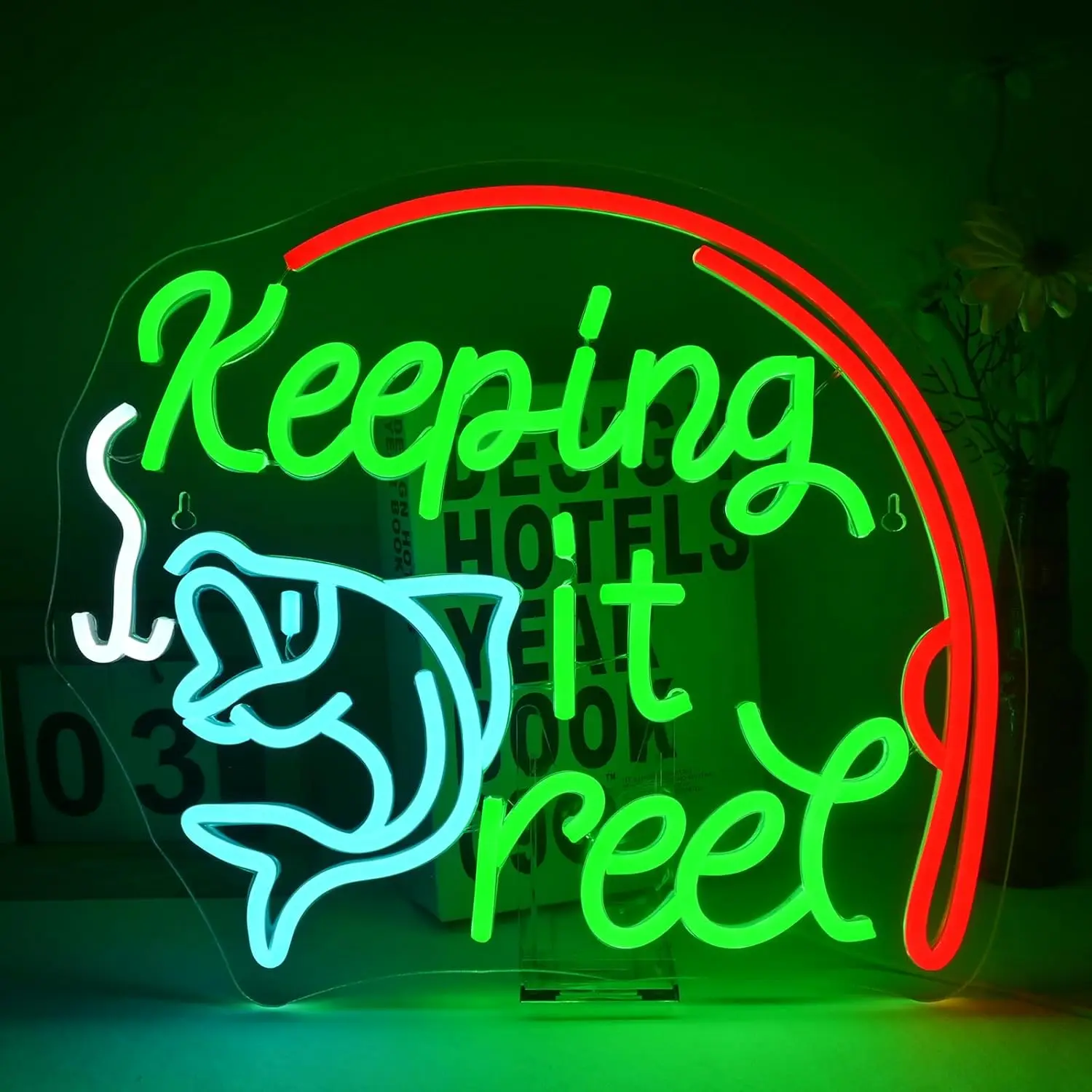 

Keeping It Reel Neon Sign Fishing Themed LED Wall Decor for Man Caves Tackle Shops Lake Houses USB-Powered Adjustable Brightness