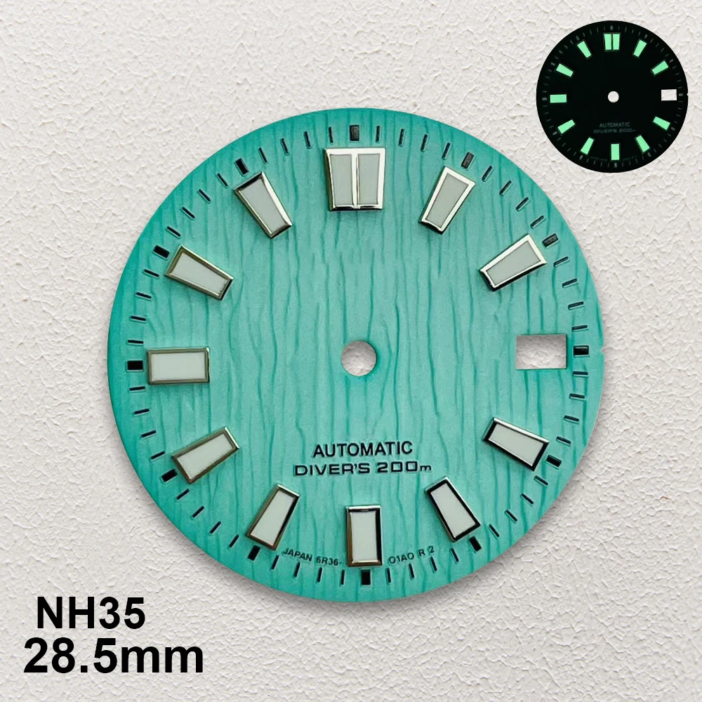 28.5mm S Logo Glacier Dial Fit NH35/NH36 Japanese Automatic Movement Green Luminous High-Quality Watch Modification Accessories