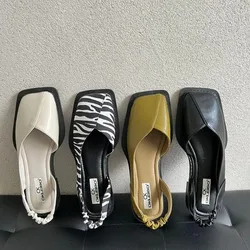 Sandalias cómodas de piel sintética para mujer, mocasines informales con tira trasera y banda elástica para oficina, Color liso, estilo veraniego, novedad