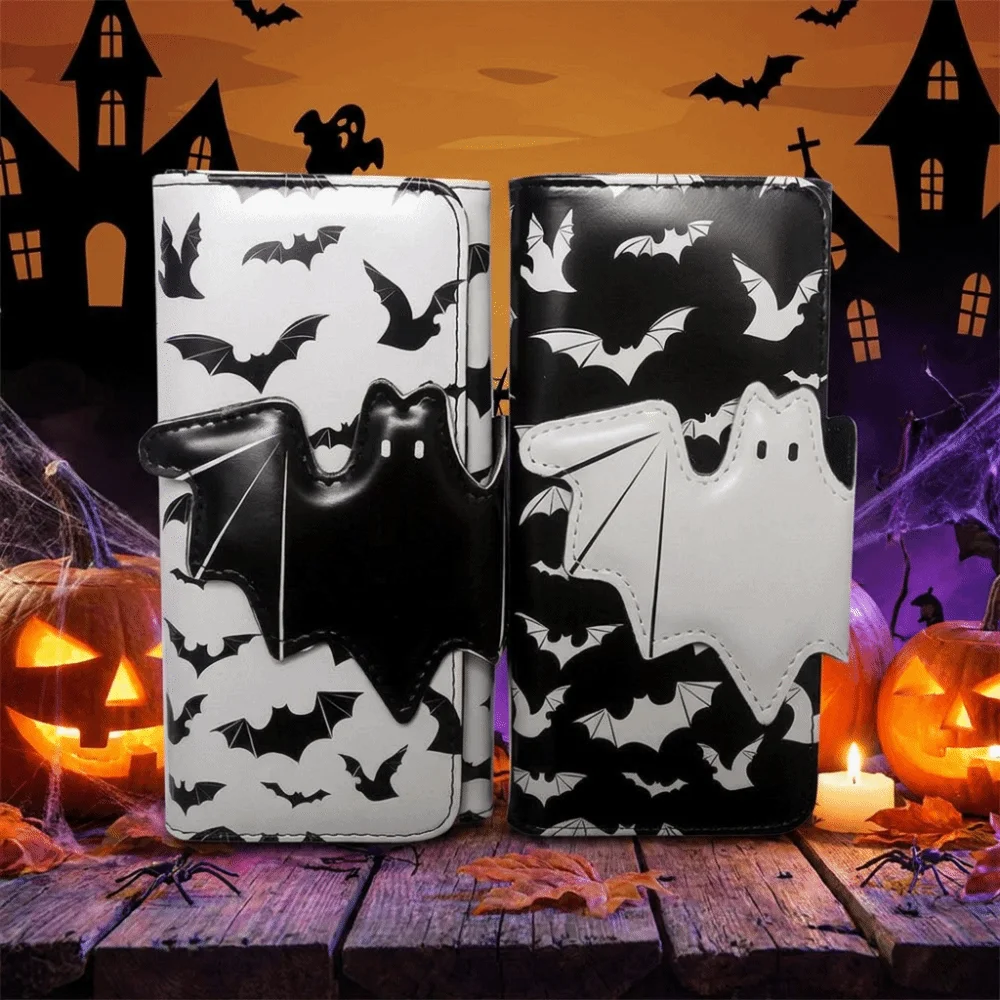 Multi-Functional Bat Ghost Print Wallet Large Capacity Long Strap Foldable Coin Purse Portable Buckle Design view 2