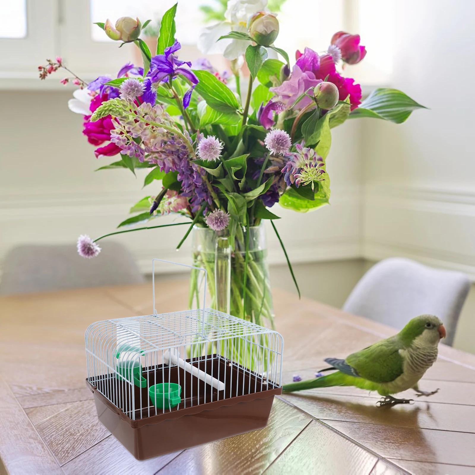 

Portable Bird Cage For Parrots Sturdy Travel Birdcage With Perch Food Box Water Dispenser Spacious Design For Macaw Conure