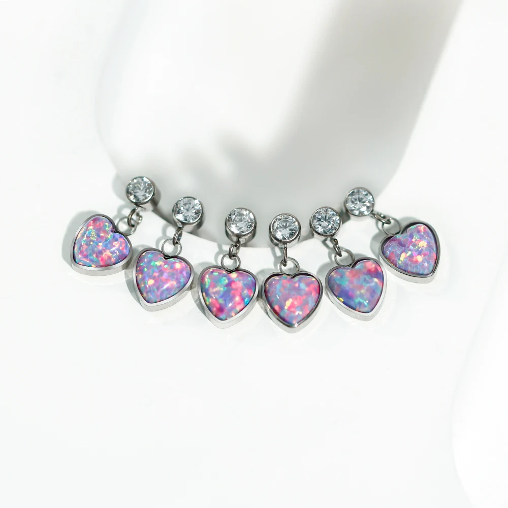 Pink Heart Studs for Women Opal Piercings Safe Titanium Studs for Ear Piercing