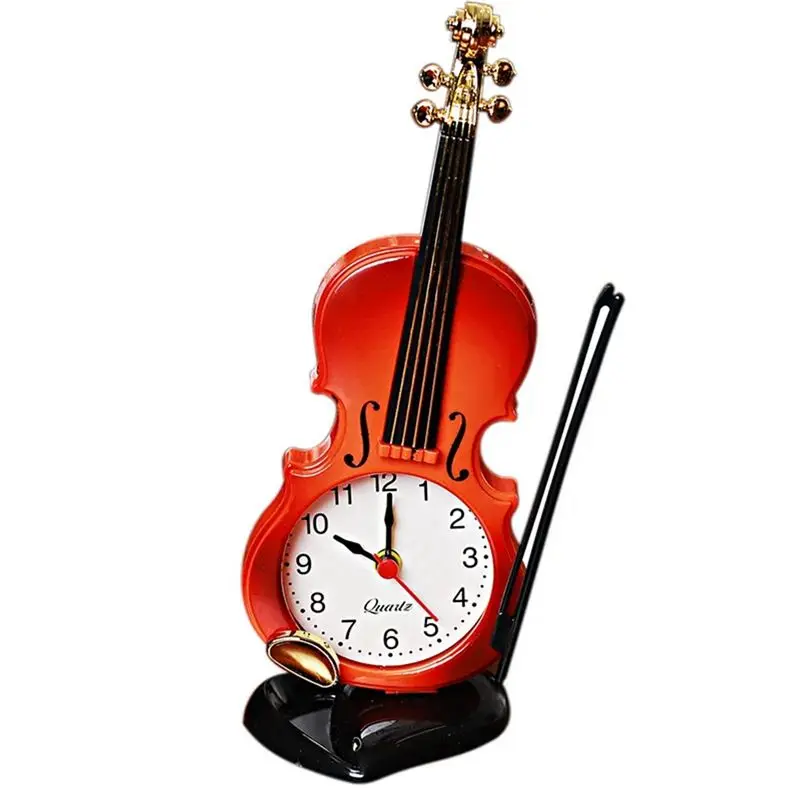ABWZ-Simulation Violin Alarm Clock Musical Instrument Shape Table Clock Living Room Plastic Ornaments,Red Easy Install Easy To U