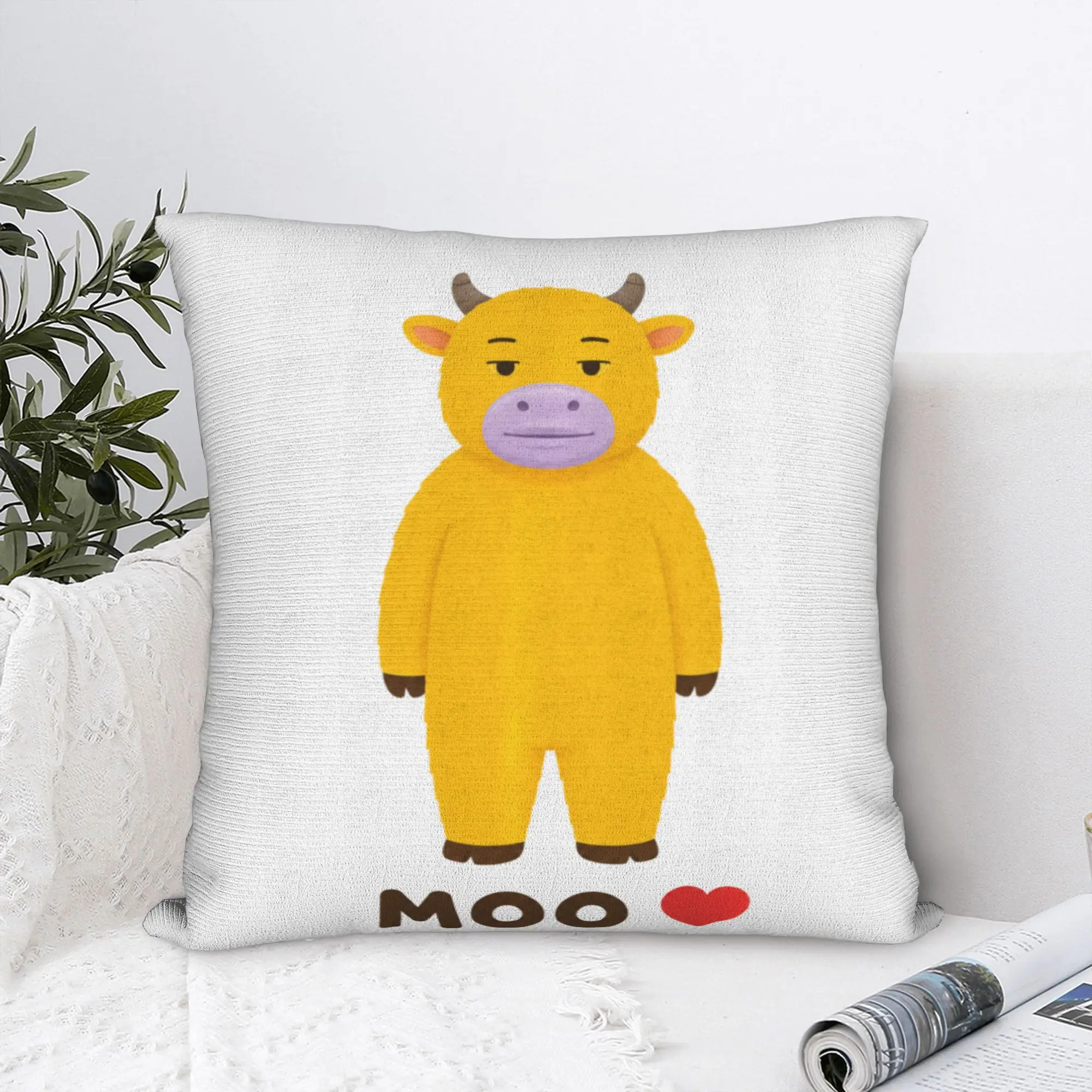 NIU Lai Moo Love Viral Chinese Cow Meme Cute Yellow Bovine Square Pillow Cases Cushion Cover Zippered Pillowcase for Bed