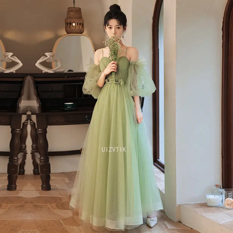 Green Long Sweat Wedding Dresses Women Princess Half Sleeve Photos Shoot Dresses 2025 New Banquet Party Ball Prom Dress Gown