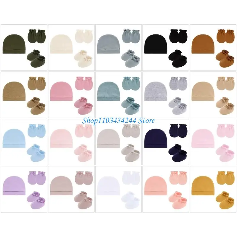 

Baby Bonnet with Mittens and Booties 3 Piece Set Solid Color Breathable Fabric Gentle on Skin Scratches Proof Design