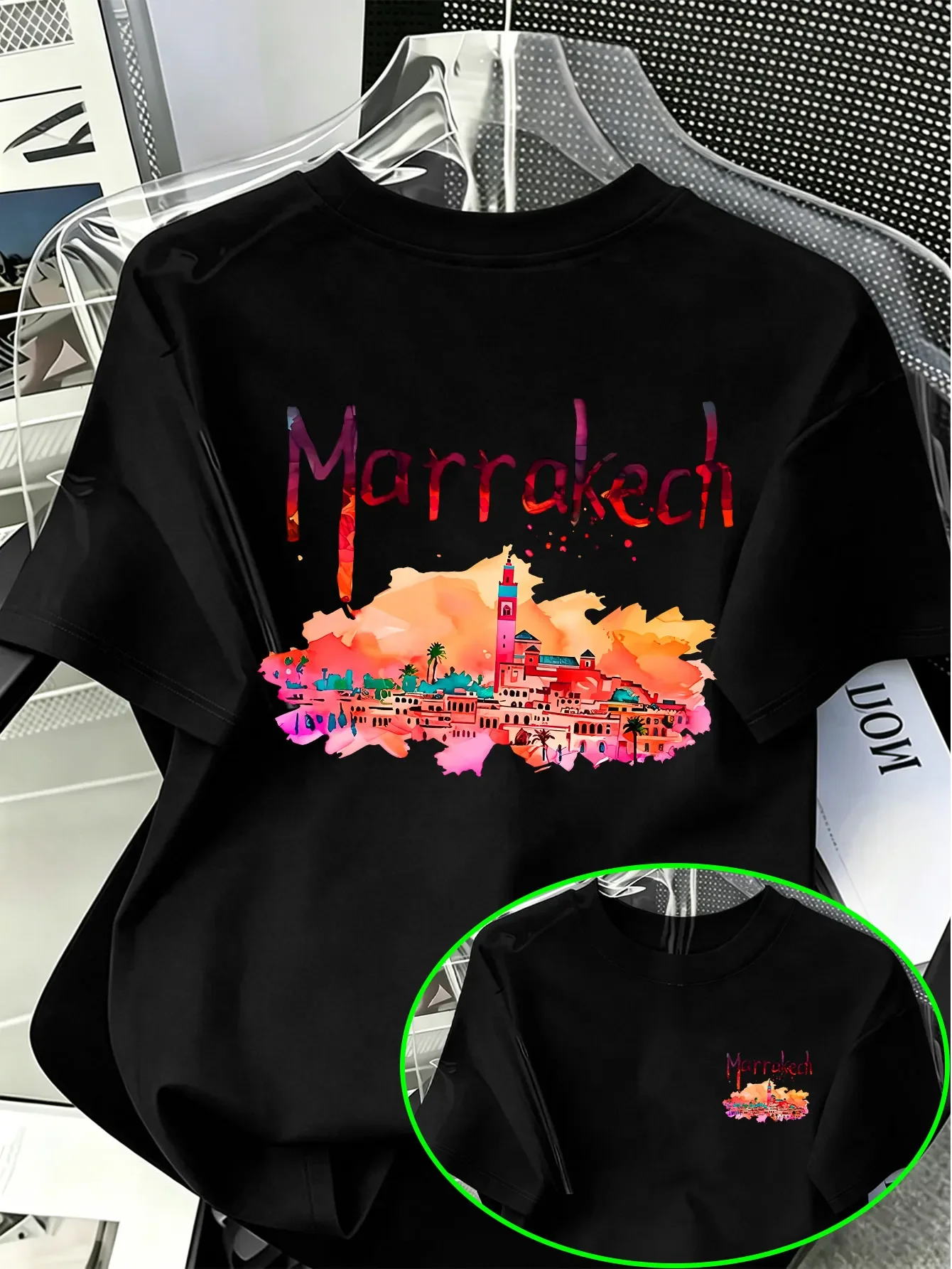 Marrakech Morocco Watercolor Skyline Print Women T-shirt Casual Travel Tee Comfortable Breathable 2026 New Style Women Clothing - view 2