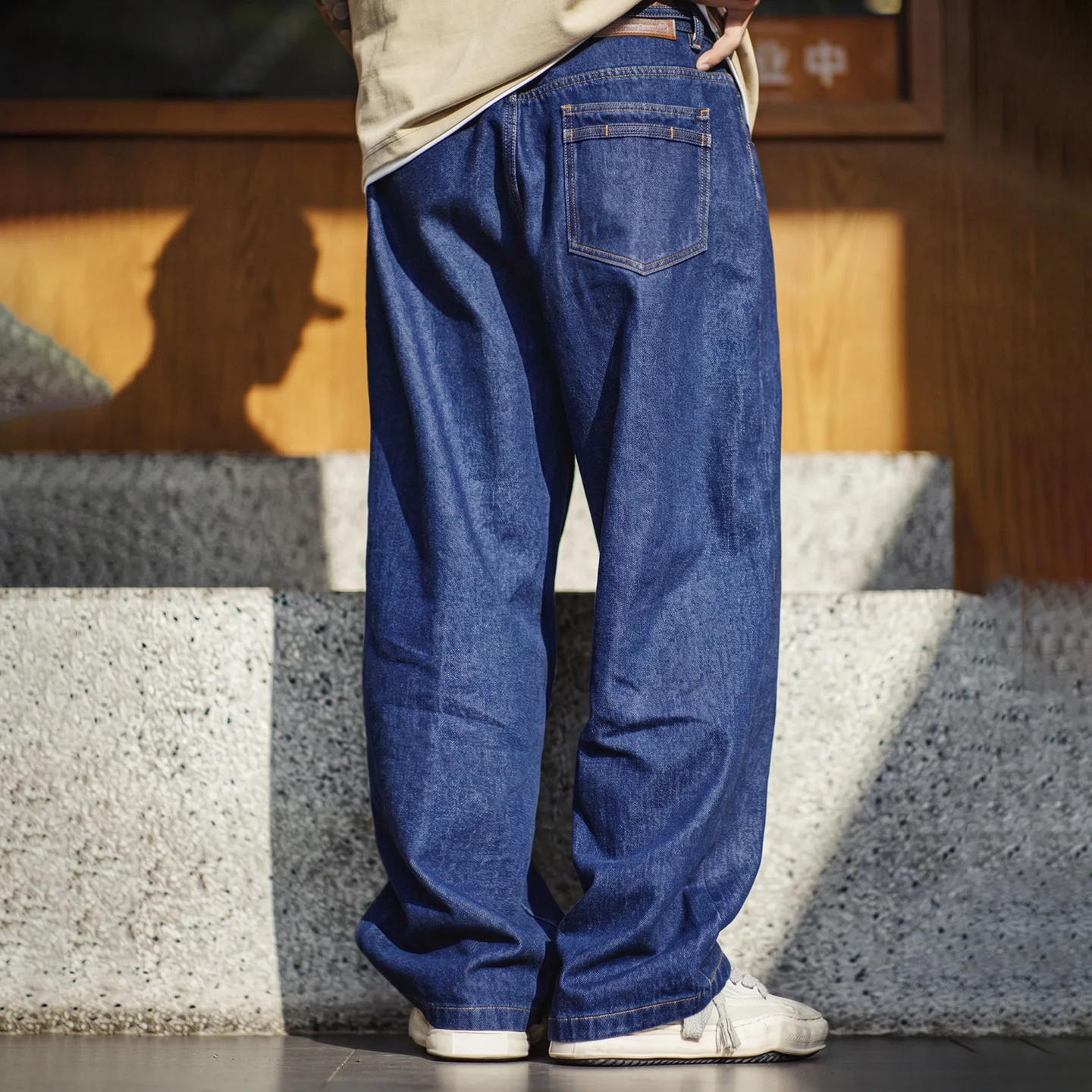 MADEN Selvedge Raw Denim Jeans Men Vintage Straight Leg Heavyweight Washed Indigo Raw Denim Spirit Workwear Casual Autumn