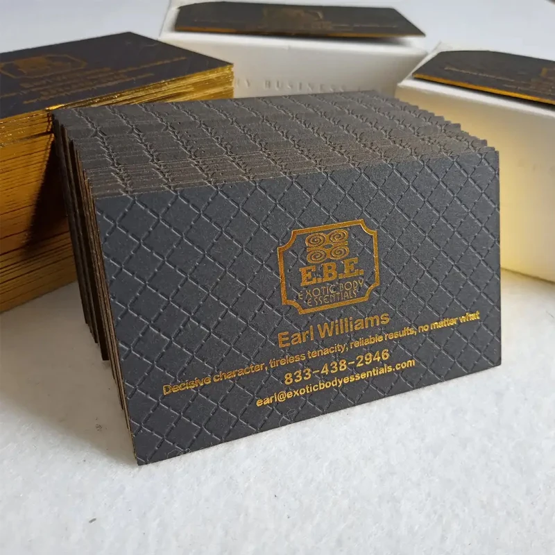 200PCS Cotton Paper Business Cards Embossed Gold Foil Stamping With Colored Edge