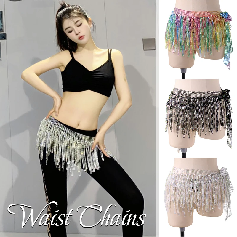 

Women Shiny Belly Dance Waist Chains Full Diamond Costume Accessories Tassel Multilayer Oriental Dance Competition Accessories