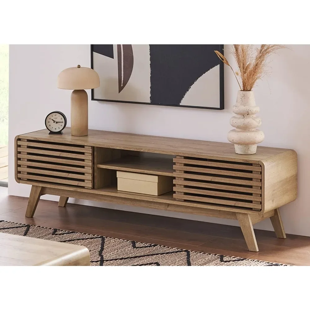 TV Stand, Mid Century Modern TV Stand for 55/60/65 inch TV, Entertainment Center with Storage, TV and Media Consol (Walnut, 59