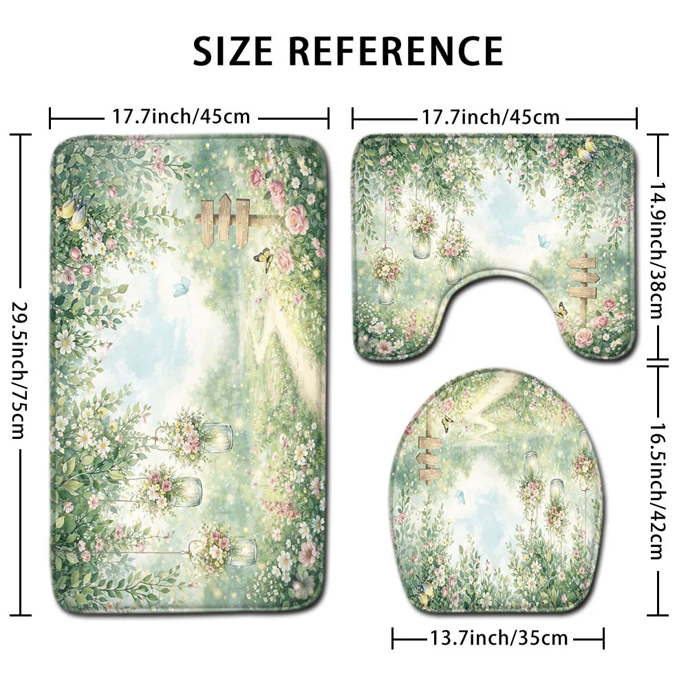 

Набор из 3-х ковриков для ванной комнаты с рисунком садовых цветов, нескользящие, мягкие напольные коврики для туалета, раковины, ванной, домашнего декора
