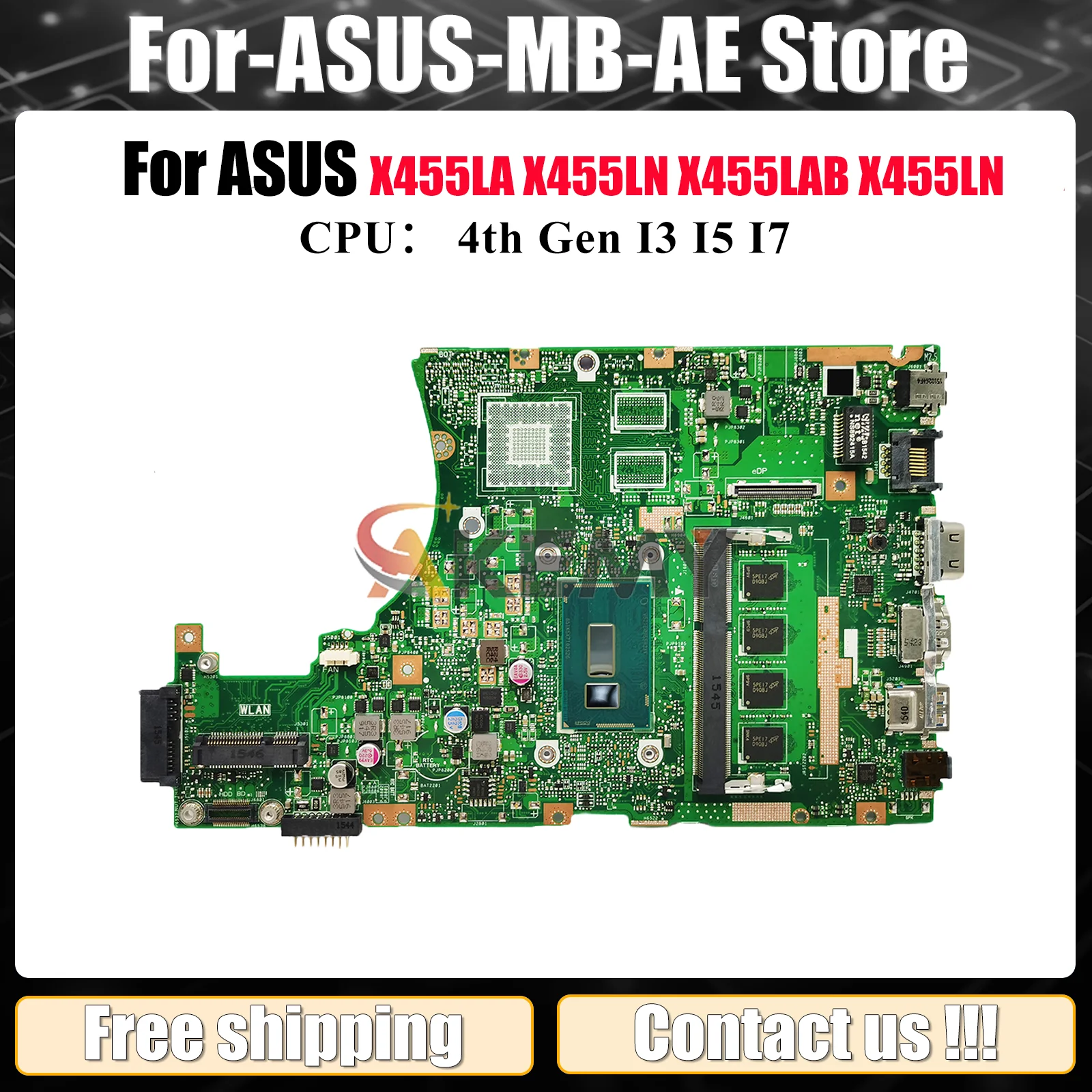 

X455LA Laptop Motherboard For ASUS W491L A455L X455LAB X455LN W419L X455L K455L DX882L X455LNB Mainboard With I3 I5 I7 CPU stk