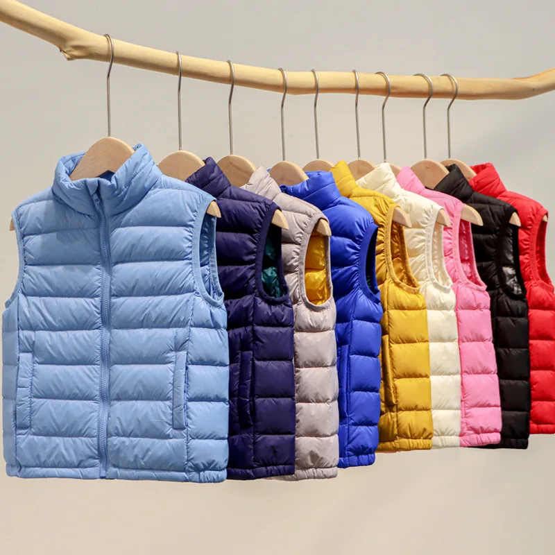 0-10℃ 2-14 Years Children Ultra Light 90% White Duck Down Vests Fall Baby Girls Liner Thin Warm Waistcoats for Boys Kids&nbsp