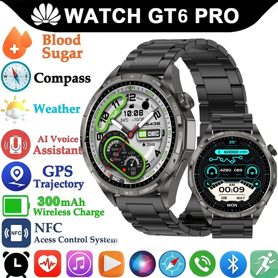 Watch 6 Pro Smart Watch 1.53-inch HD Screen GPS Motion Track BT Call Heart Rate Waterproof Smartwatch Men Women 2025 New Gifts