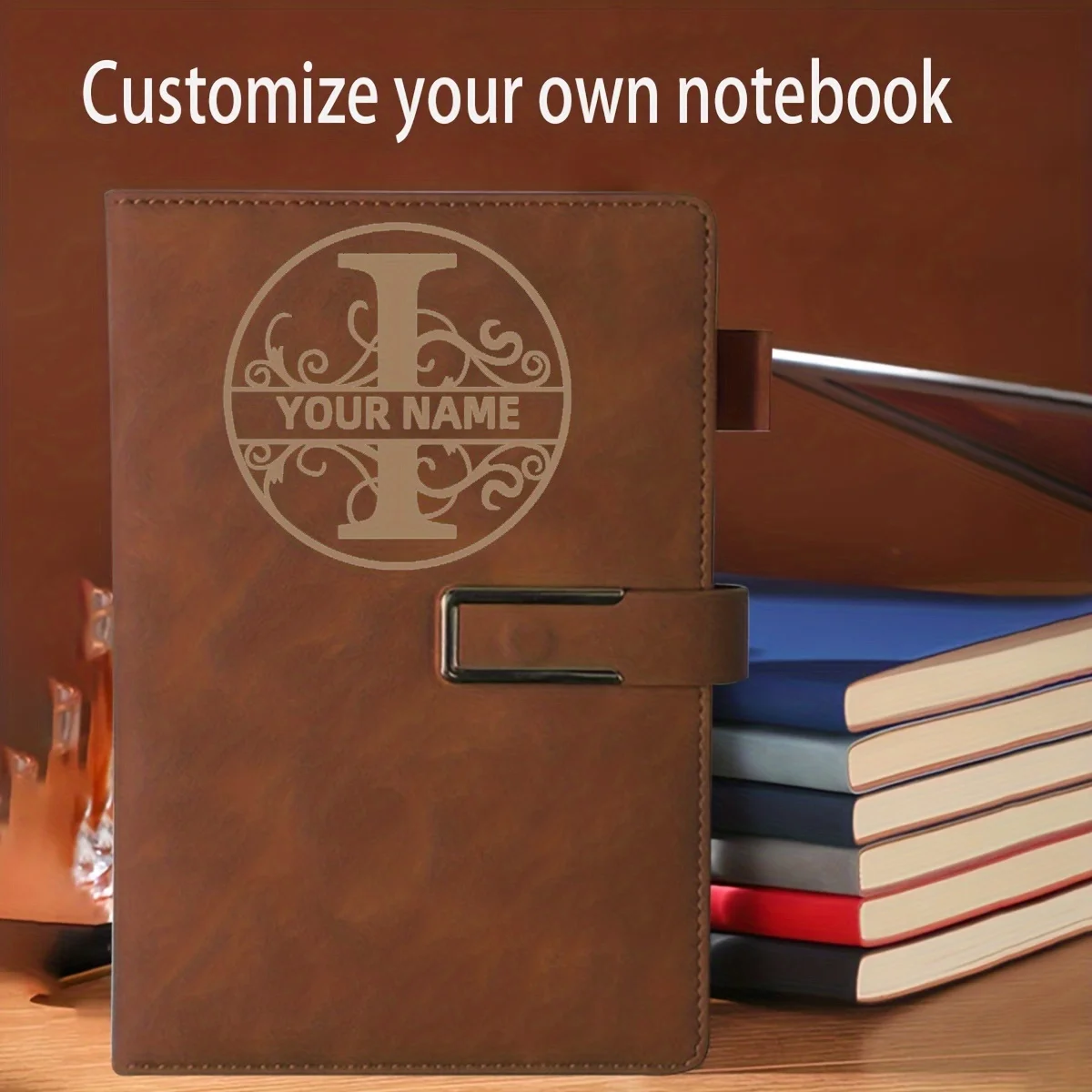 A5 Notebook with Custom Name And Personalized Text - Soft Faux Leather Journal in Blue, Perfect for  Meetings Work Environments